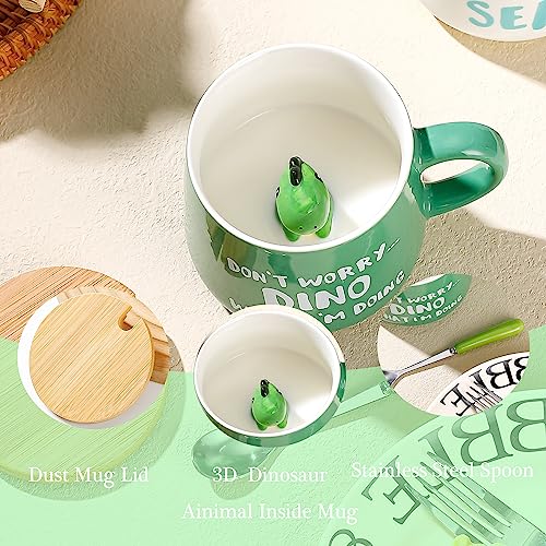 BigNoseDeer Cute Dinosaur Mug Ceramic Coffee Mug with 3D Cartoon Dino Inside,Funny Mugs with lid Spoon,White Elephant Gifts for Adults,Gag Gifts for Women Animal Gift Cute Stuff Cool Stuff - Image 2