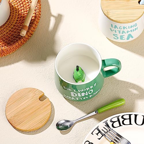 BigNoseDeer Cute Dinosaur Mug Ceramic Coffee Mug with 3D Cartoon Dino Inside,Funny Mugs with lid Spoon,White Elephant Gifts for Adults,Gag Gifts for Women Animal Gift Cute Stuff Cool Stuff - Image 4