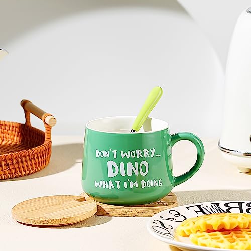 BigNoseDeer Cute Dinosaur Mug Ceramic Coffee Mug with 3D Cartoon Dino Inside,Funny Mugs with lid Spoon,White Elephant Gifts for Adults,Gag Gifts for Women Animal Gift Cute Stuff Cool Stuff - Image 5