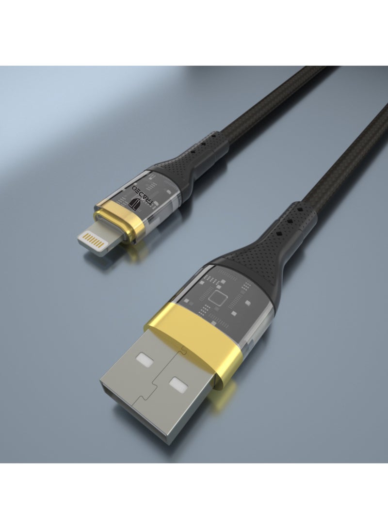 Tradeo 12-24V Transparent Fast Charger Data Cable 5V 3A Fast charging Length1m, OD- 3.5 mm Material Nylon Braided + Alu, Certificate -CE, Rohs, FCC chargers for iphone USB To Lightning Data Cable. - Image 3