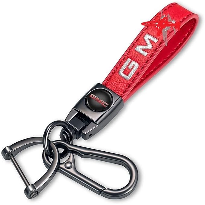 GENUINE LEATHER CAR KEYCHAIN FOR GM-C SIERRA, DENALI, CANYON, TERRAIN, YUKON, JIMMY, ACADIA, RED