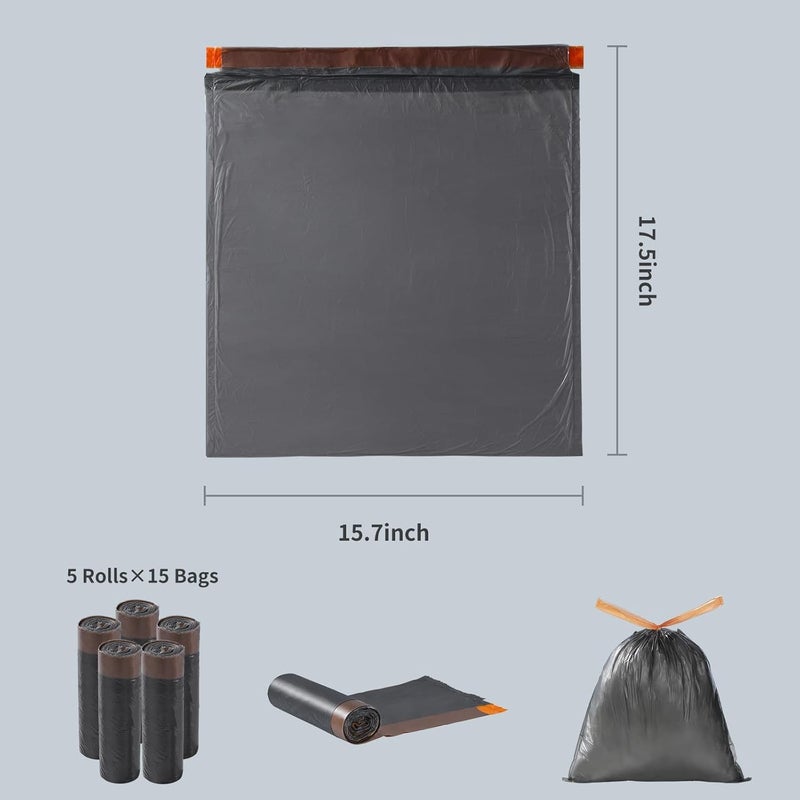 MOPALL Small Trash Bags with Drawstring, 2.6-4 Gallon Bathroom Garbage Bags, 15 Liter Black Waste Basket Liners for Bedroom, Office, Pet & Diaper Pail, Strong & Leak Proof (75 Count, 17.7" x 19.7") - Image 2