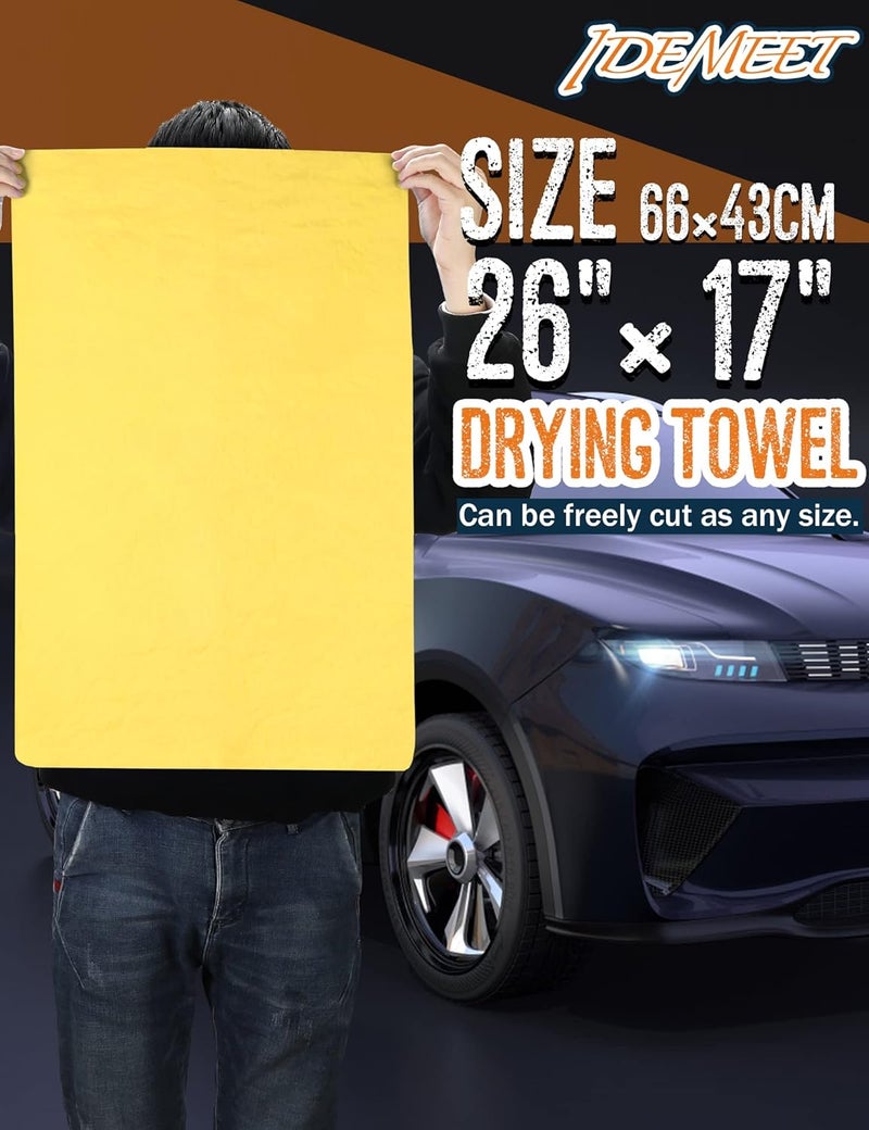 Idemeet Super Absorbent Shammy Towel for Car, Premium 26"x17" Large Car Drying Towel, Reusable Soft Car Wash Cloth, Chamois Cloth for Car, Dust Remove, Scratch/Spot/Streak Free, Yellow Upgraded general material - Image 4