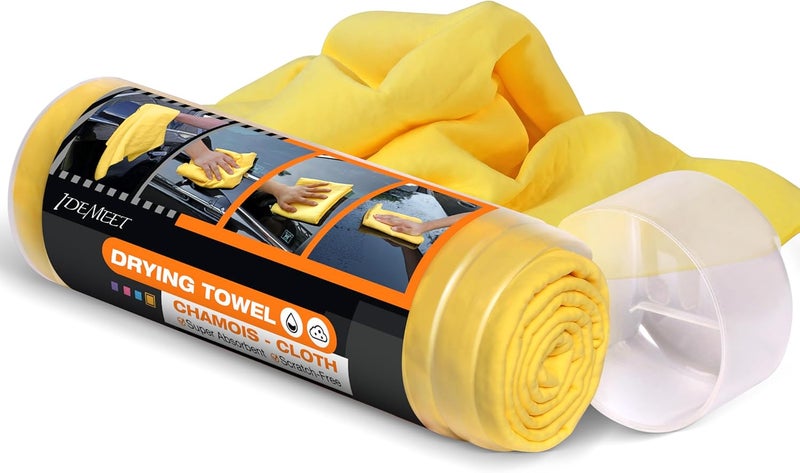 Idemeet Super Absorbent Shammy Towel for Car, Premium 26"x17" Large Car Drying Towel, Reusable Soft Car Wash Cloth, Chamois Cloth for Car, Dust Remove, Scratch/Spot/Streak Free, Yellow Upgraded general material - Image 1