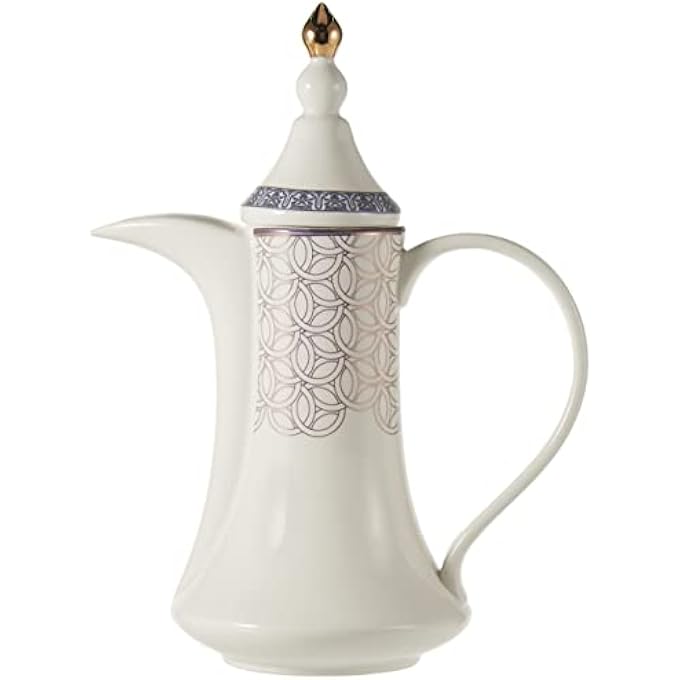 ريحني طقم قهوة عربية بورسلان كاهوة مع وعاء الدالة والتمر بغطاء، 16 قطعة مزينة برسومات ملونة متنوعة - Image 2