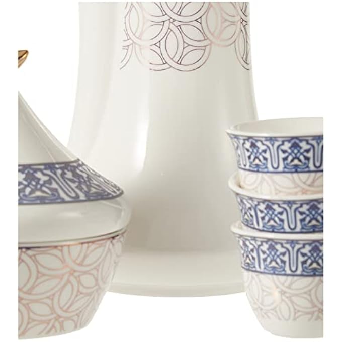 ريحني طقم قهوة عربية بورسلان كاهوة مع وعاء الدالة والتمر بغطاء، 16 قطعة مزينة برسومات ملونة متنوعة - Image 5