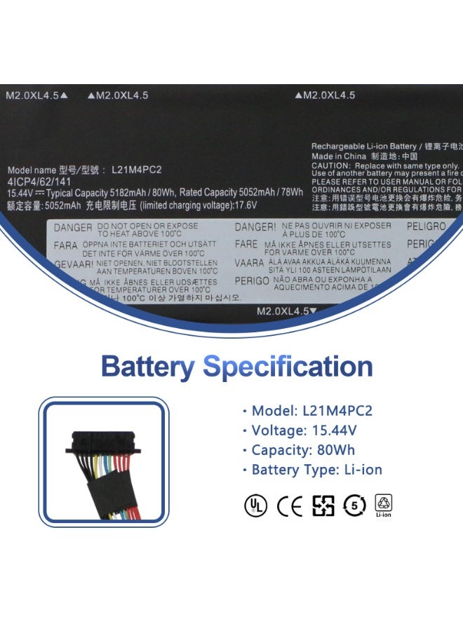 Terabyte L21D4PC1 L21M4PC1 Laptop Battery for Lenovo Legion 5 15IAH7 15ARH7 15ACH6 Legion 5 Pro 16IAH7 16ACH6 16ITH6 Series L21C4PC1 L21M4PC2 L21M4PC3 L21L4PC0 L21C4PC0 L21D4PC0 L21B4PC0 80Wh 4 Cell 5182mAh - Image 2
