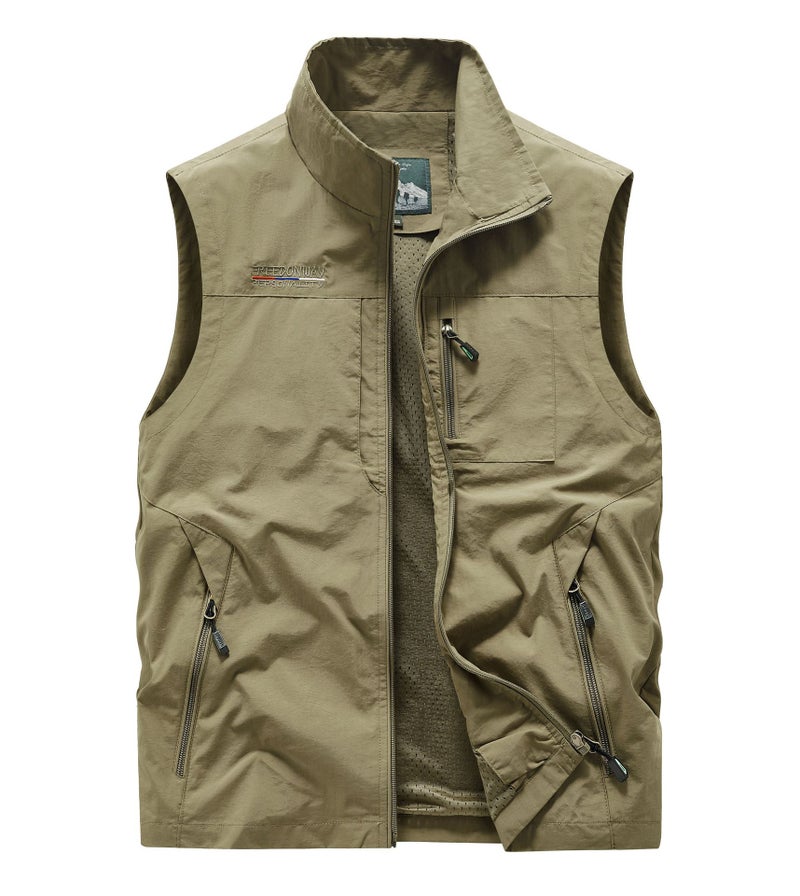 Men'S Vest Multi-Pocket Outdoor Quick-Drying Middle-Aged Casual Sports Workwear Vest Loose Solid Color Jacket - Image 1