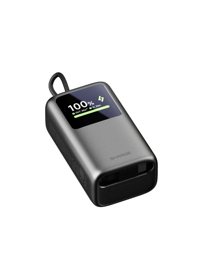 شارج بنك الطاقة SHARGE HyperTower بسعة 10,000 مللي أمبير في الساعة وقدرة شحن سريع 45 واط، مزود بكابل USB-C مدمج بطول 60 سم، ومنافذ USB-C وUSB-A، وشاشة رقمية ذكية، وتصميم مدمج قابل للحمل - لون رمادي - Image 3