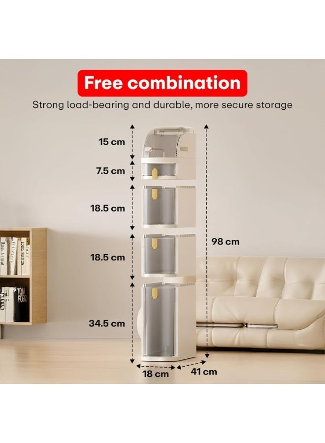 NAMA 4-Tiers Narrow Bathroom Floor Storage Cabinet 7.1″ Plastic Drawers Organizer with Tissue Box and Wheels Slim Waterproof Bathroom Cabinet for Small Kitchen Laundry Living Room Toilet Gap - Image 4
