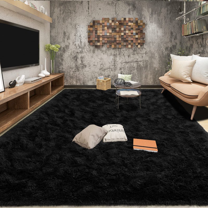 Tepook Super Soft Fluffy Rug for Bedroom, Modern Shaggy Fuzzy Kids Rugs for Living Room, Plush Indoor Nursery Home Decor Dorm Carpet with Non-Slip Bottom, Black, 5 X 8 Feet - Image 3