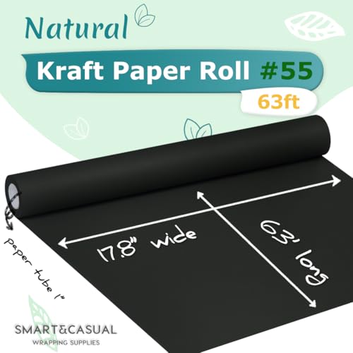 SMART&CASUAL Black Wrapping Paper 17.8" x 760" (63') Kraft Craft Paper Roll for Gift Bulletin Board Bouquet Flower Kids Art Packing Parcel Table Covering 80GSM 55LB (Black, 17.8" x 63') - Image 2