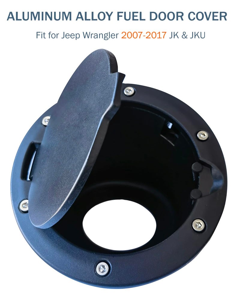 Aukmak Fuel Filler Door Cover Gas Fuel Tank Cap Cover Black for 2007-2017 Jeep Wrangler JK & Unlimited 4-Door 2-Door - Image 2