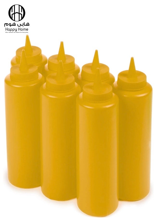 هابي هوم عبوة من 6 قطع كاتشب ومسطردة فارغة مصنوعة من البلاستيك - قابلة لاعادة الملئ - سهلة الاستخدام مناسبة للمطبخ ولوازم المطعم وشاحنات تقديم الطعام صلصة الشواء، الحرف اليدوية 450 مل (أصفر) - Image 1