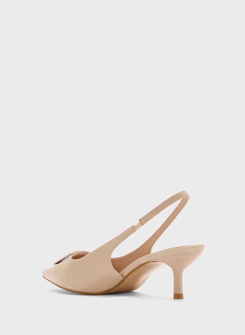 Pink Step Pointed Sling Back Pump