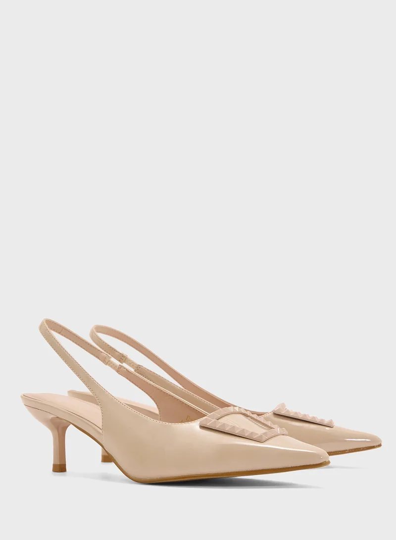 Pink Step Pointed Sling Back Pump