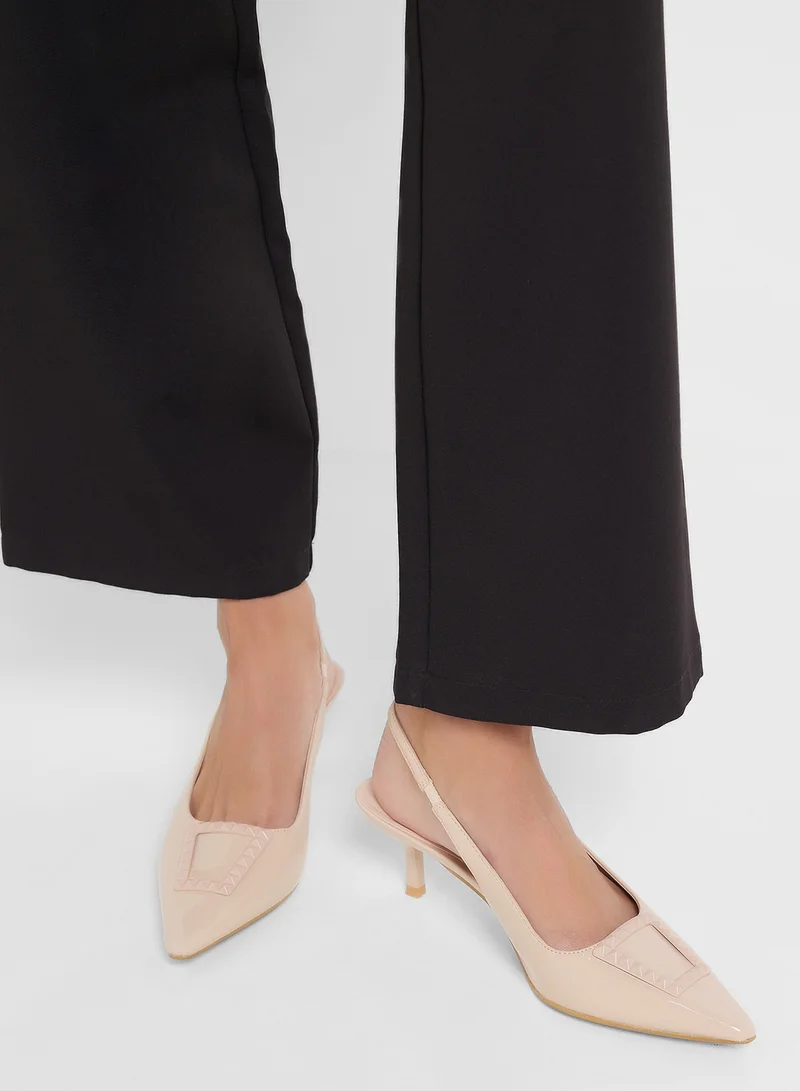 Pink Step Pointed Sling Back Pump