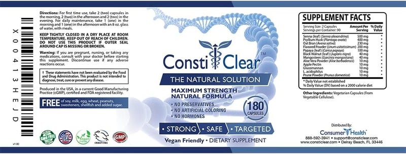 ConstiClear  Ease Constipation Improve Digestion Support Gut Flora  Contains Probiotic  180 Capsules  2 Bottles  Vegan - Image 2