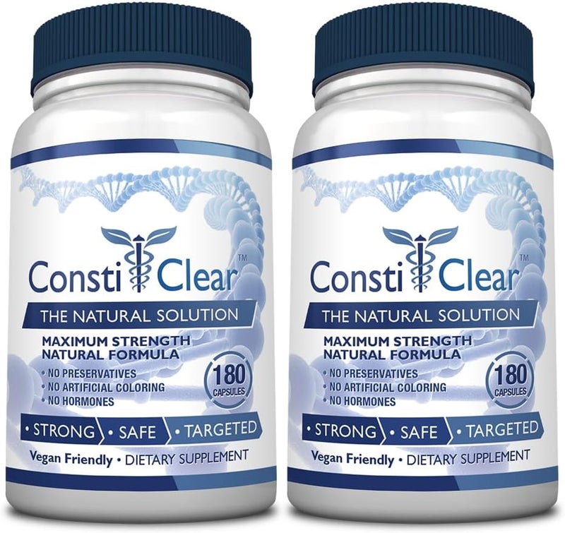 ConstiClear  Ease Constipation Improve Digestion Support Gut Flora  Contains Probiotic  180 Capsules  2 Bottles  Vegan - Image 1