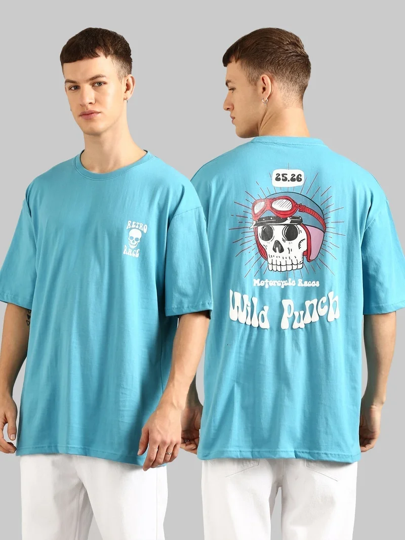 جوفن تيشيرت رجالي قطن خالص مقاس كبير بطبعة سماوية