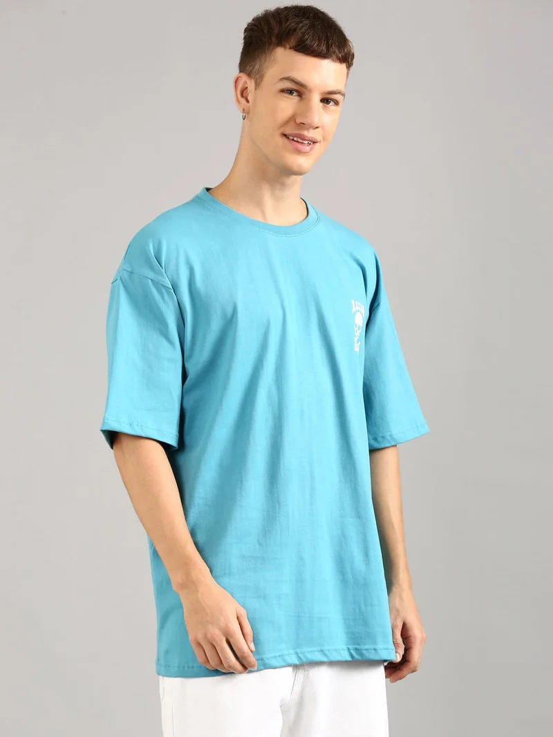 Joven Sky Blue Men Sky Blue Printed Pure Cotton Oversized T-Shirt for Men | Best Price UAE