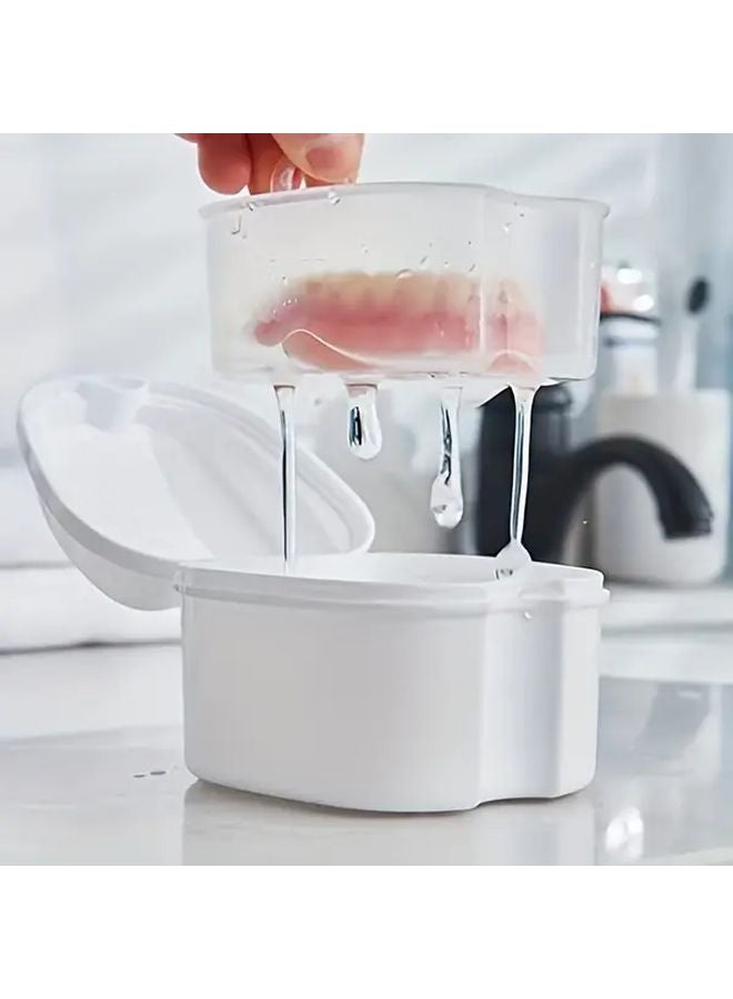 حافظة منظف الأطقم الصناعية الوردية مع حامل نقع وغطاء مقاوم للانسكاب وآمنة لغسالة الصحون - Image 3