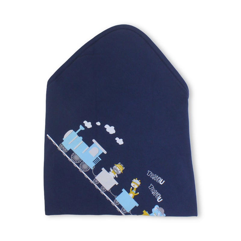 Junior Cotton Baby Blanket – Navy & Off-White with Train “Tchou Tchou” Design - Image 3