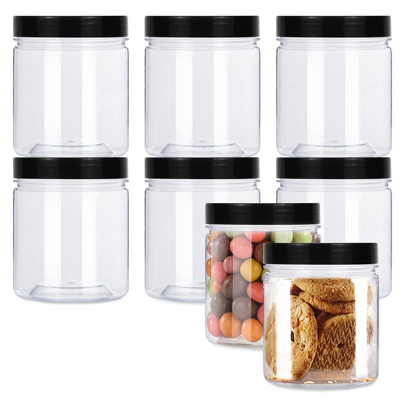 Rocutus 13oz Clear Plastic Storage Jars Containers8 Pack Refillable WideMouth Plastic Slime Containers for Beauty ProductsKitchen  Household Storage  BPA Free 13 OZ
