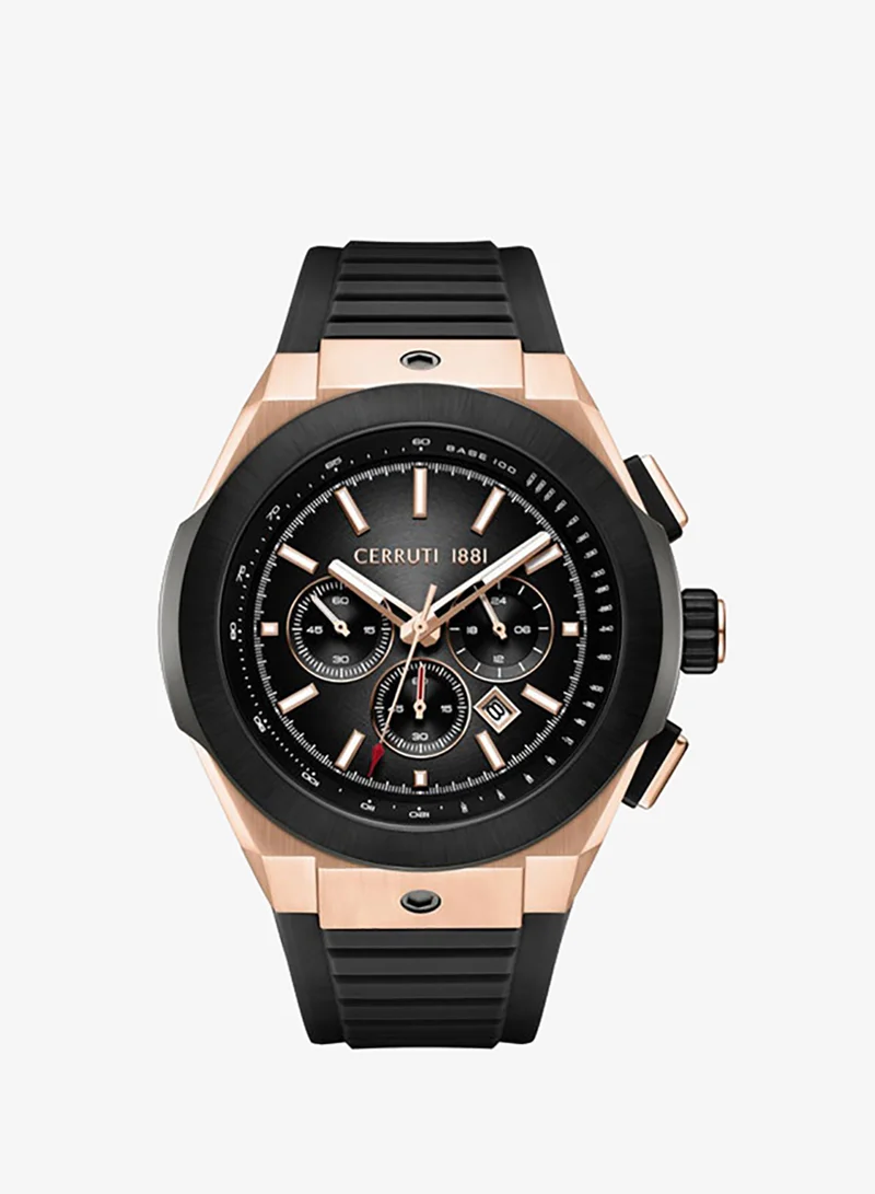 شيروتي 1881 Ruscello Declination Black Dial Silicone Strap Chronograph Watch for Men, 48mm