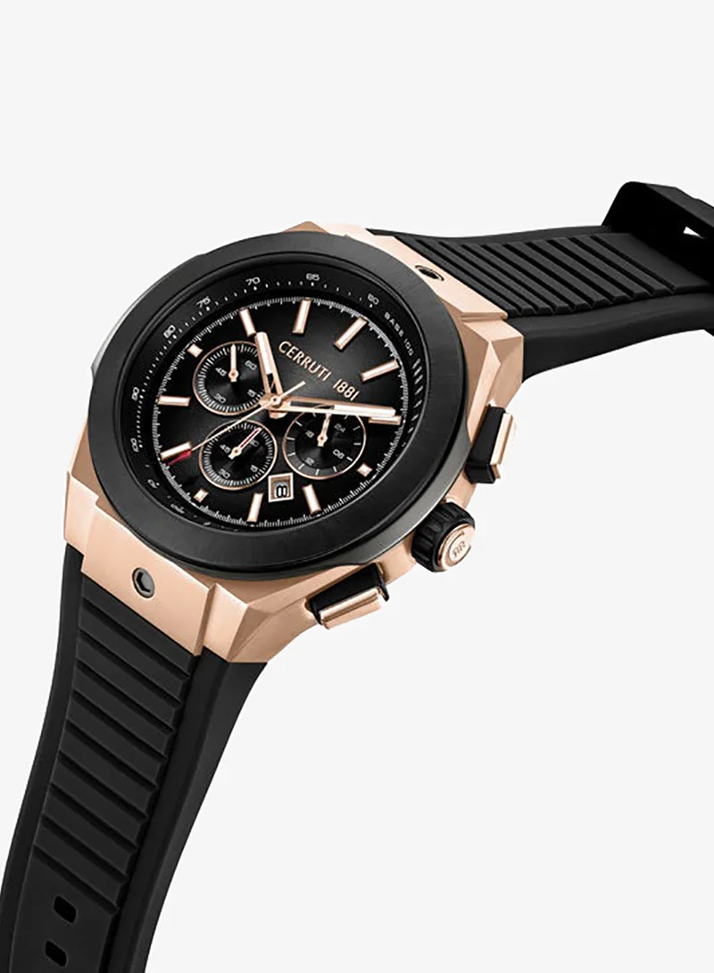 شيروتي 1881 Ruscello Declination Black Dial Silicone Strap Chronograph Watch for Men, 48mm