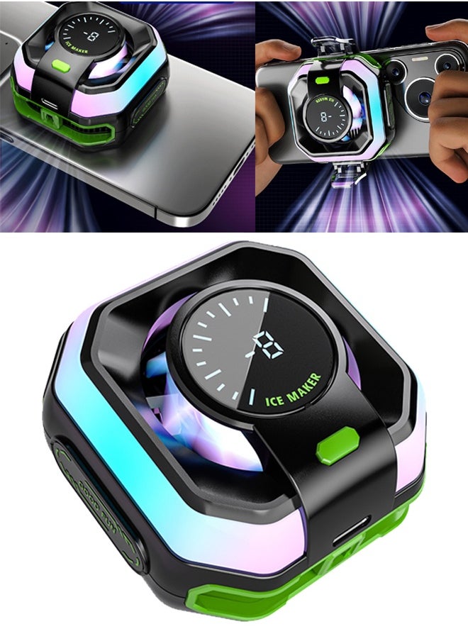 Sahramart Phone Cooler with RGB Light,for Gaming Magnetic Back Clip Dual Purpose Phone Cooling Fan Digital display temperature Mobile Cooling Fan without Noise for Playing Games Tiktok for Universal iPhone/Android Smartphone/Pad