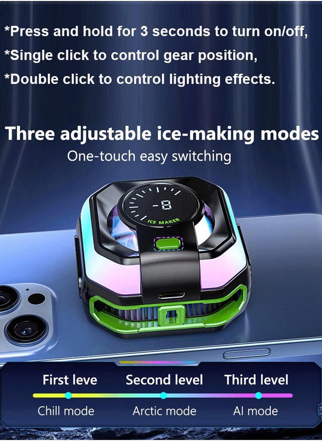 Sahramart Phone Cooler with RGB Light,for Gaming Magnetic Back Clip Dual Purpose Phone Cooling Fan Digital display temperature Mobile Cooling Fan without Noise for Playing Games Tiktok for Universal iPhone/Android Smartphone/Pad