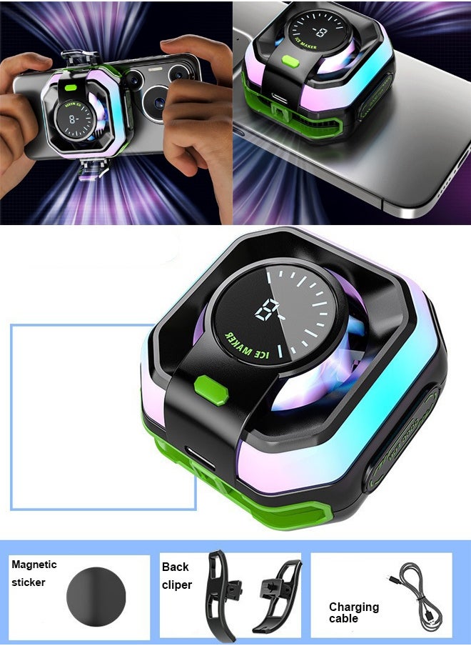 Sahramart Phone Cooler with RGB Light,for Gaming Magnetic Back Clip Dual Purpose Phone Cooling Fan Digital display temperature Mobile Cooling Fan without Noise for Playing Games Tiktok for Universal iPhone/Android Smartphone/Pad