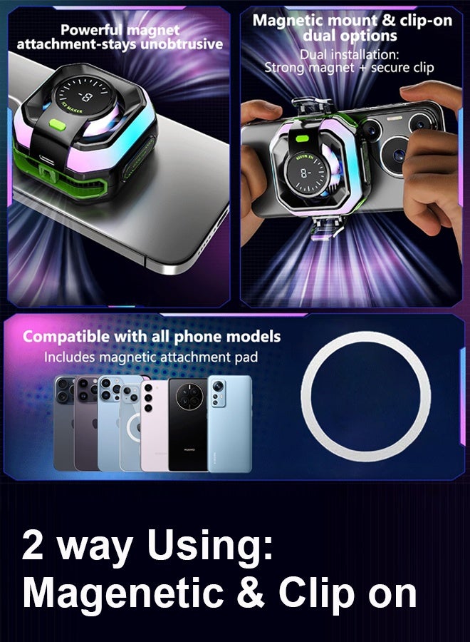 Sahramart Phone Cooler with RGB Light,for Gaming Magnetic Back Clip Dual Purpose Phone Cooling Fan Digital display temperature Mobile Cooling Fan without Noise for Playing Games Tiktok for Universal iPhone/Android Smartphone/Pad  - Image 3