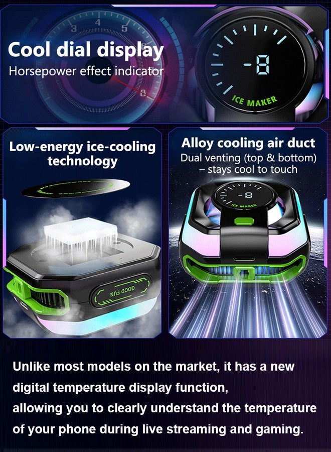 Sahramart Phone Cooler with RGB Light,for Gaming Magnetic Back Clip Dual Purpose Phone Cooling Fan Digital display temperature Mobile Cooling Fan without Noise for Playing Games Tiktok for Universal iPhone/Android Smartphone/Pad  - Image 4