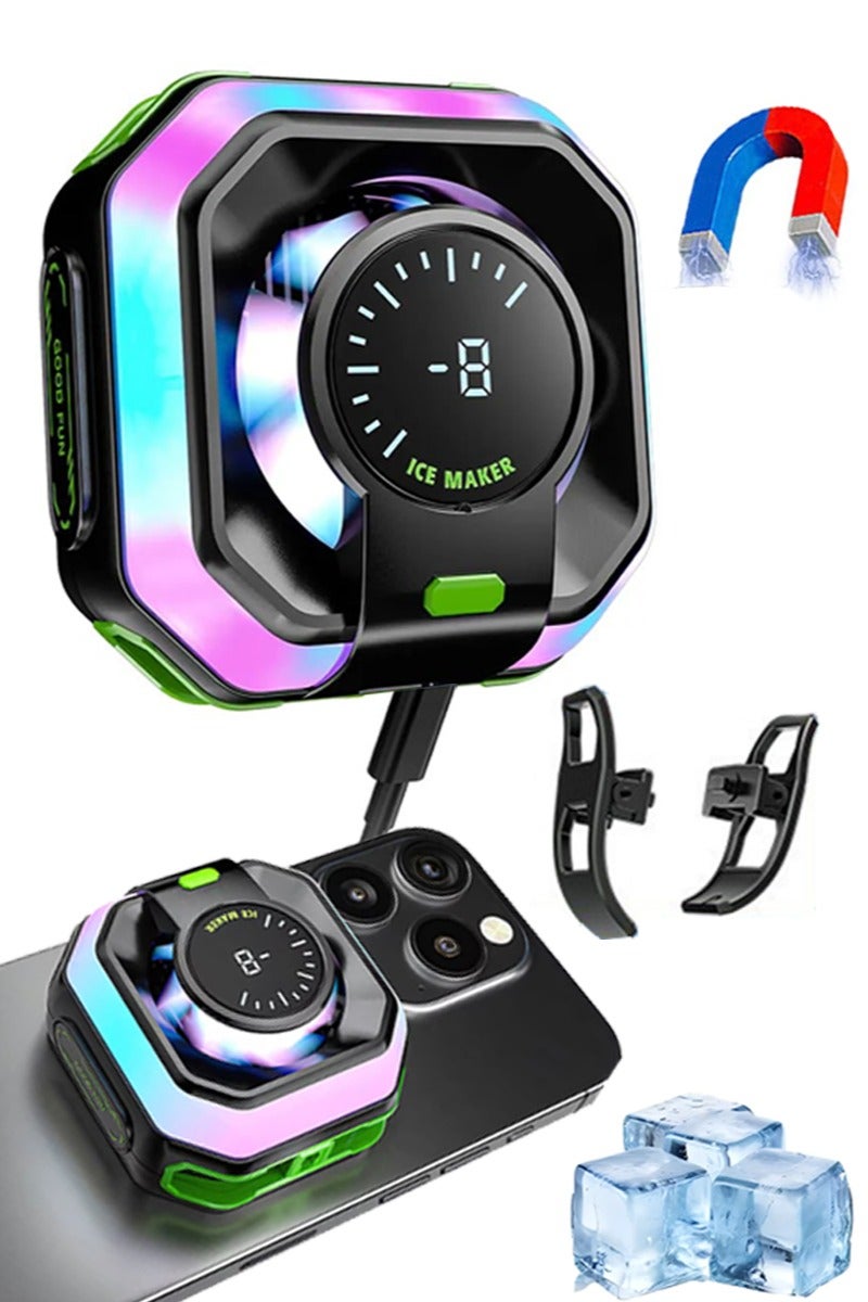 Sahramart Phone Cooler with RGB Light,for Gaming Magnetic Back Clip Dual Purpose Phone Cooling Fan Digital display temperature Mobile Cooling Fan without Noise for Playing Games Tiktok for Universal iPhone/Android Smartphone/Pad  - Image 1