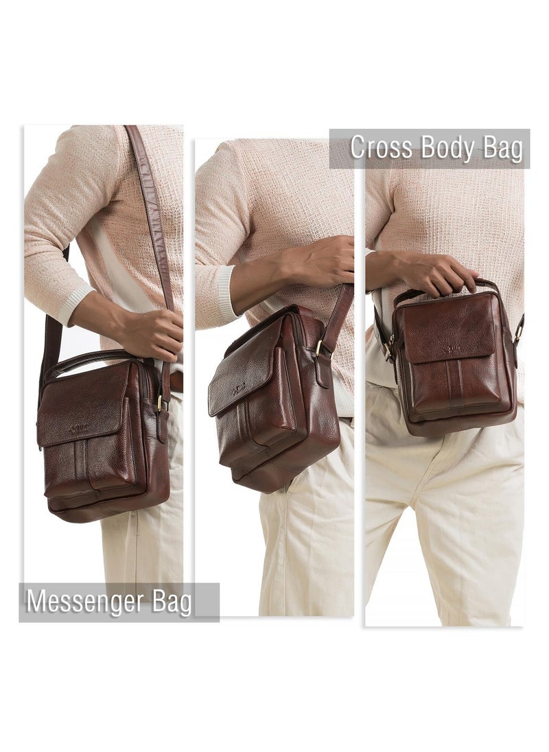THR Leather Soft Leather Messenger Bag for Men | Crossbody Bag for Men with Adjustable Strap, Anti-Theft Zippers | Perfect for Work, Travel, Office and Daily Use | Water Repellent Durable Leather Bag For Men  - Image 3