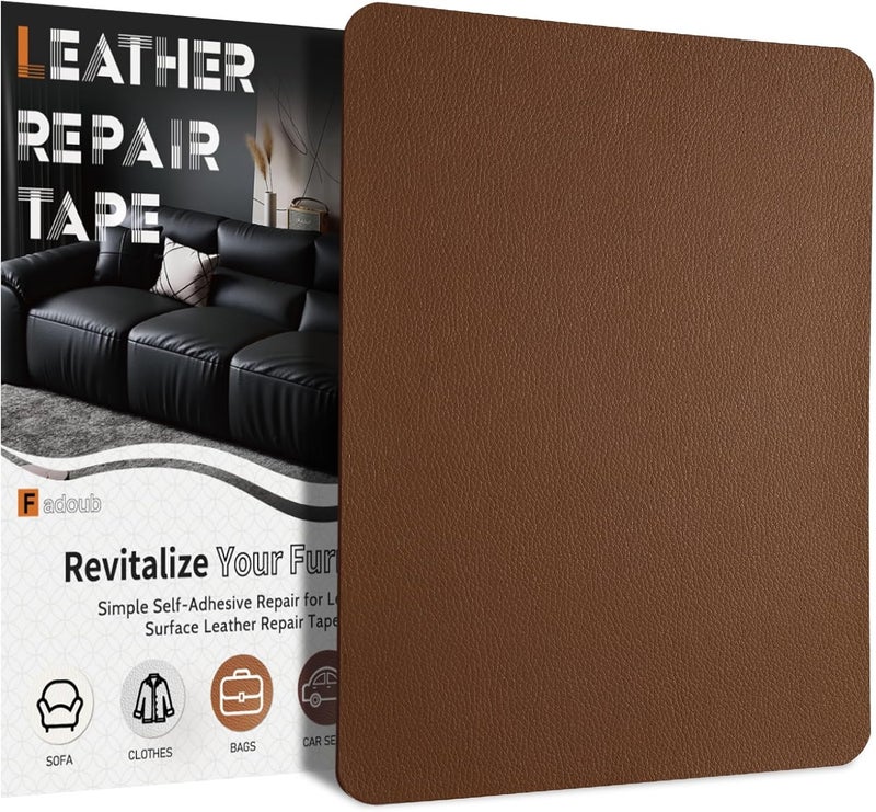 Fadoub Leather Repair Patch Tape Self-Adhesive, 8x11In Heavy Duty Vinyl Patch, Leather Repair Kit for Furniture, Sofa, Couch, Office Chair, Car Seat, Car Interior(Light Brown) - Image 1
