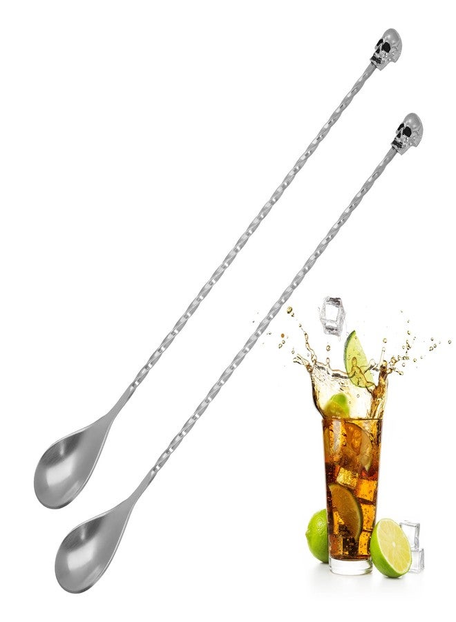 eispap 2Pcs 10.5 inches 3D Skull Curvy Design with bar Cocktail Spoon Stainless Steel Bar Tool Bar Accessories Bar Spoon Long Spoon Cocktail Mixer (2) - Image 1