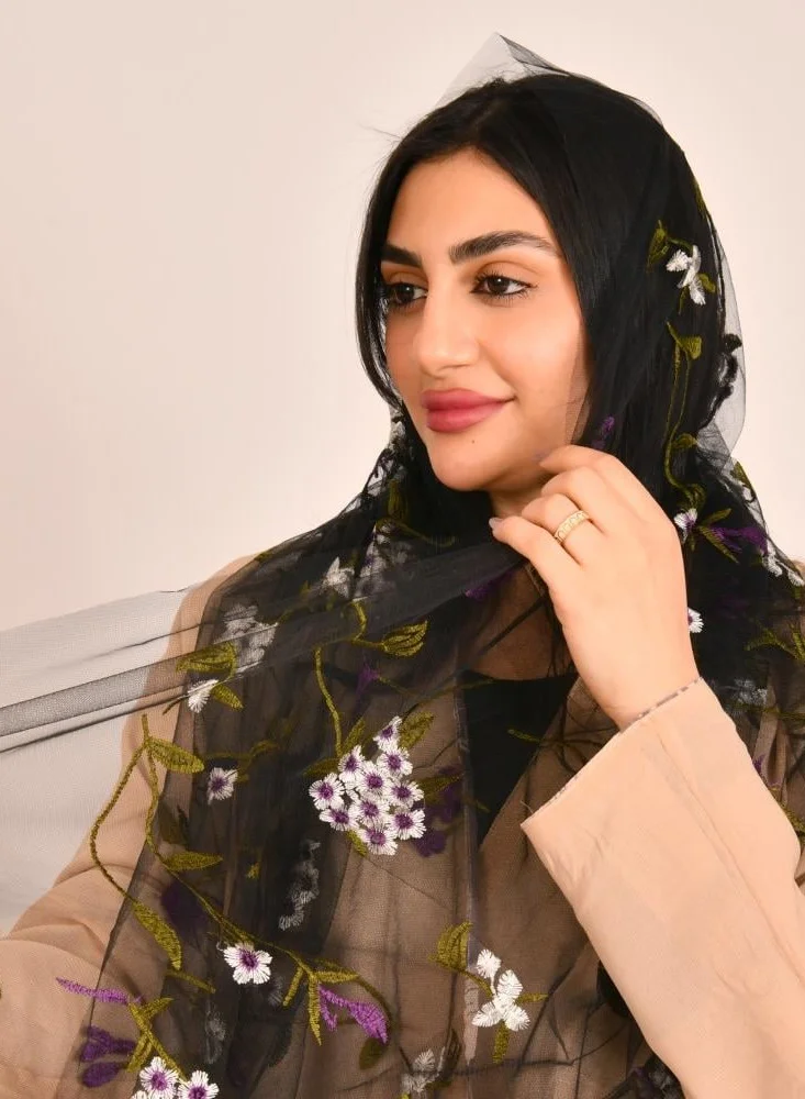 lamha abaya Tulle shawl decorated with attractive embroidery