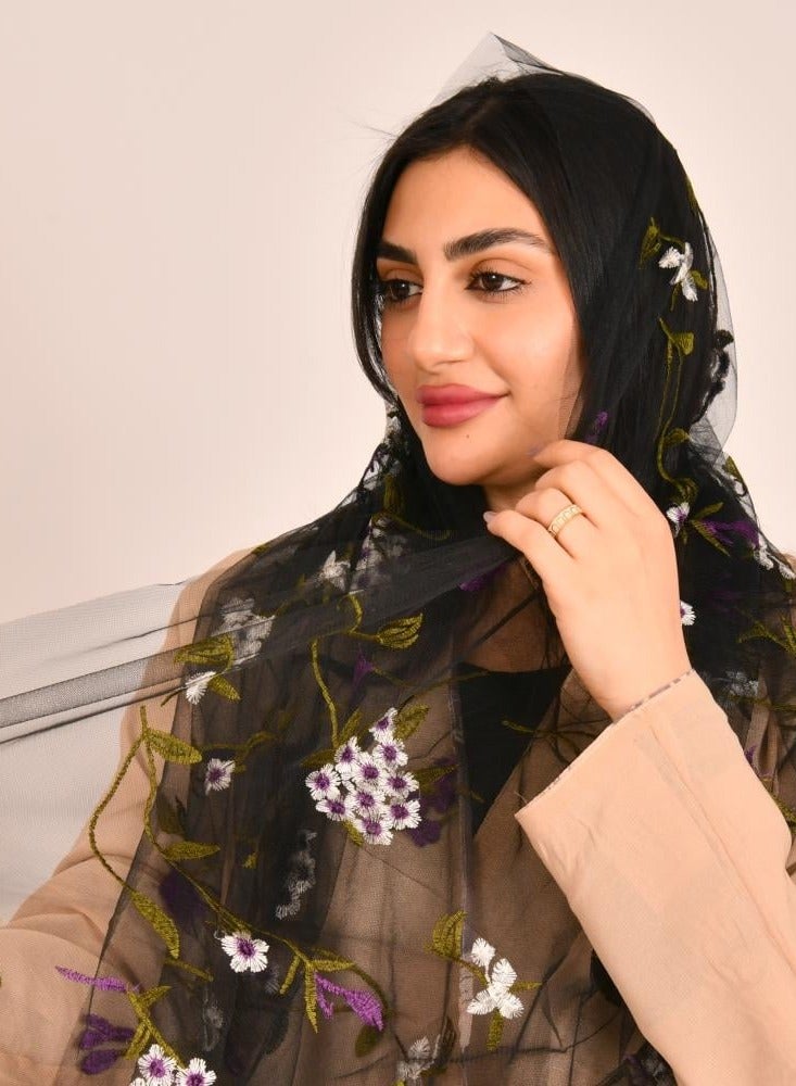 beyond abaya Tulle shawl decorated with attractive embroidery - Image 1