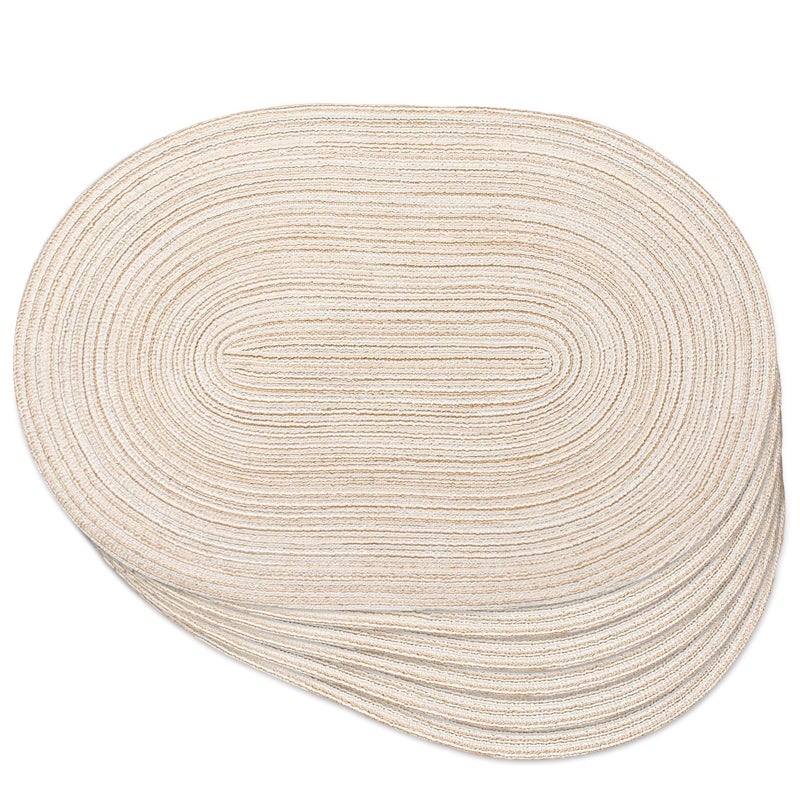 Noctiflorous Oval Braided Placemats 12x18 Inch Table Mats Set of 6 for Dining Tables Natural Woven Heat Resistant Place Mats (Oval Beige) - Image 1