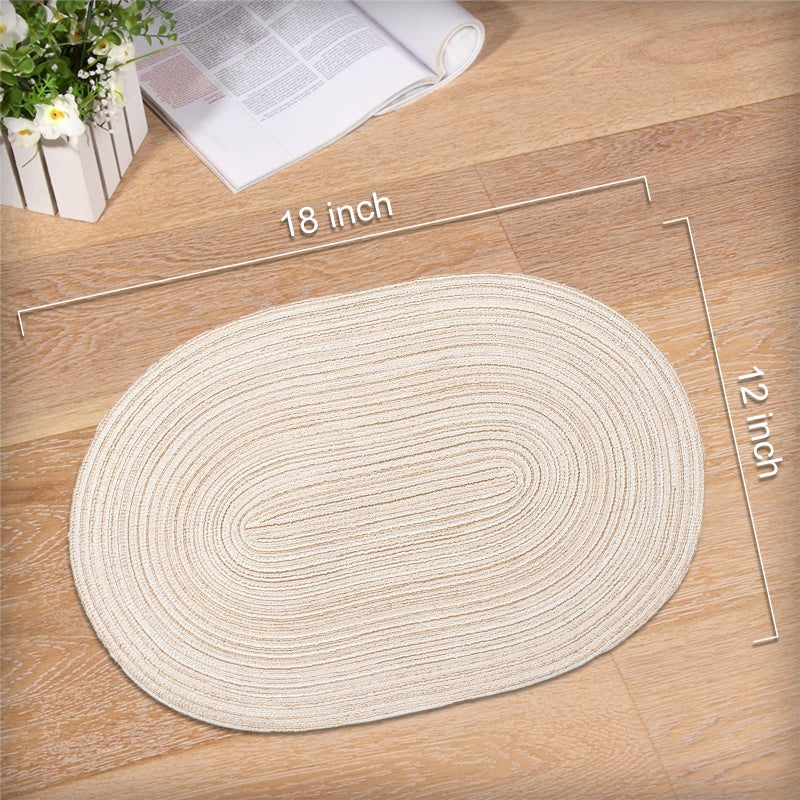 Noctiflorous Oval Braided Placemats 12x18 Inch Table Mats Set of 6 for Dining Tables Natural Woven Heat Resistant Place Mats (Oval Beige) - Image 2