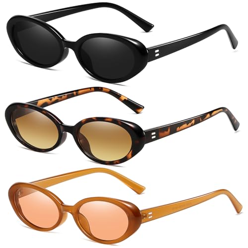 Breaksun Retro Oval Sunglasses for Women Men Fashion Small Oval Sunglasses 90s Vintage Shades (Black/Grey+ Leopard+Brown/Brown) - Image 1