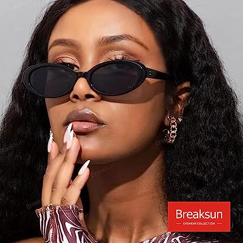 Breaksun Retro Oval Sunglasses for Women Men Fashion Small Oval Sunglasses 90s Vintage Shades (Black/Grey+ Leopard+Brown/Brown) - Image 3