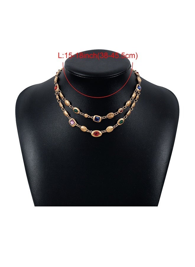 Beyond Retro Double Gemstone Necklace, Anti Rust and Anti Fading 14k Gold Plated Necklace, Fashion Jewelry Gift (Golden)  - Image 3