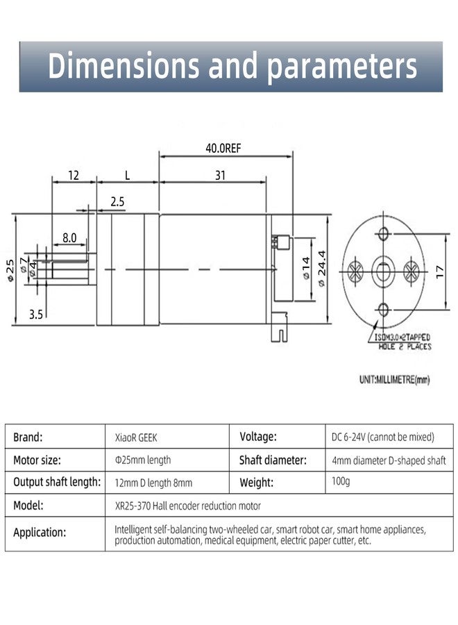 XiaoR GEEK 2Pcs Gear Motor with Encoder DC 12V 100RPM Gear Ratio 1:45 D Shaft Metal Encoder Gear Motor Silver for Smart car/Robot RC Model DIY Engine - Image 3