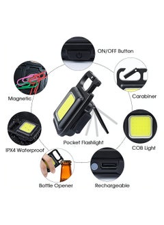Excefore Small LED Flashlight, Rechargeable Keychain Mini Flashlight, 4 Light Modes Portable Pocket Light with Folding Bracket Bottle Opener and Magnet Base for Fishing Walking Camping Outdoor Indoor  - Image 2