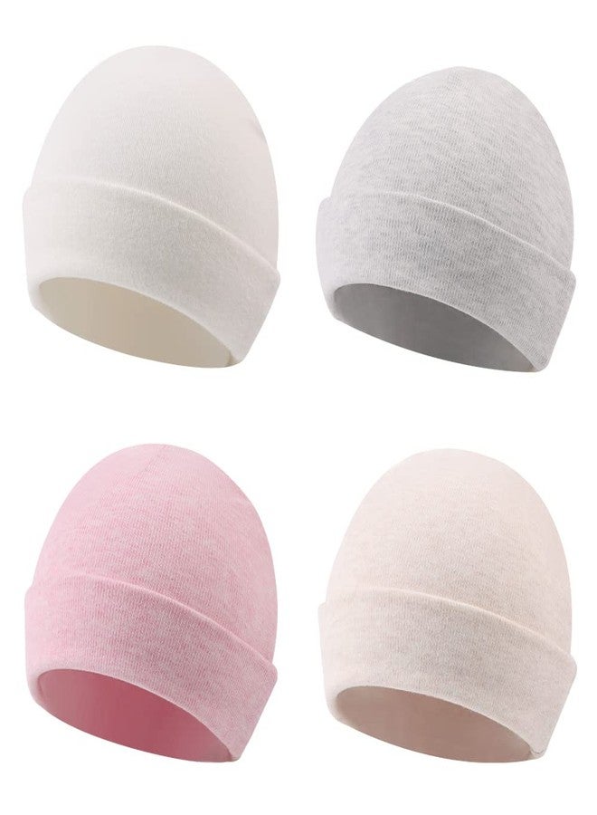 Zsedrut Spring Infant Hospital Beanie Newborn Baby Girls Cotton Turban Hat Tolddler Boy Soft Double-Layer Hat(Preemie/Newborn,White+Pink+Gray+Beige) - Image 1