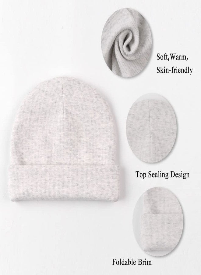 Zsedrut Spring Infant Hospital Beanie Newborn Baby Girls Cotton Turban Hat Tolddler Boy Soft Double-Layer Hat(Preemie/Newborn,White+Pink+Gray+Beige) - Image 2